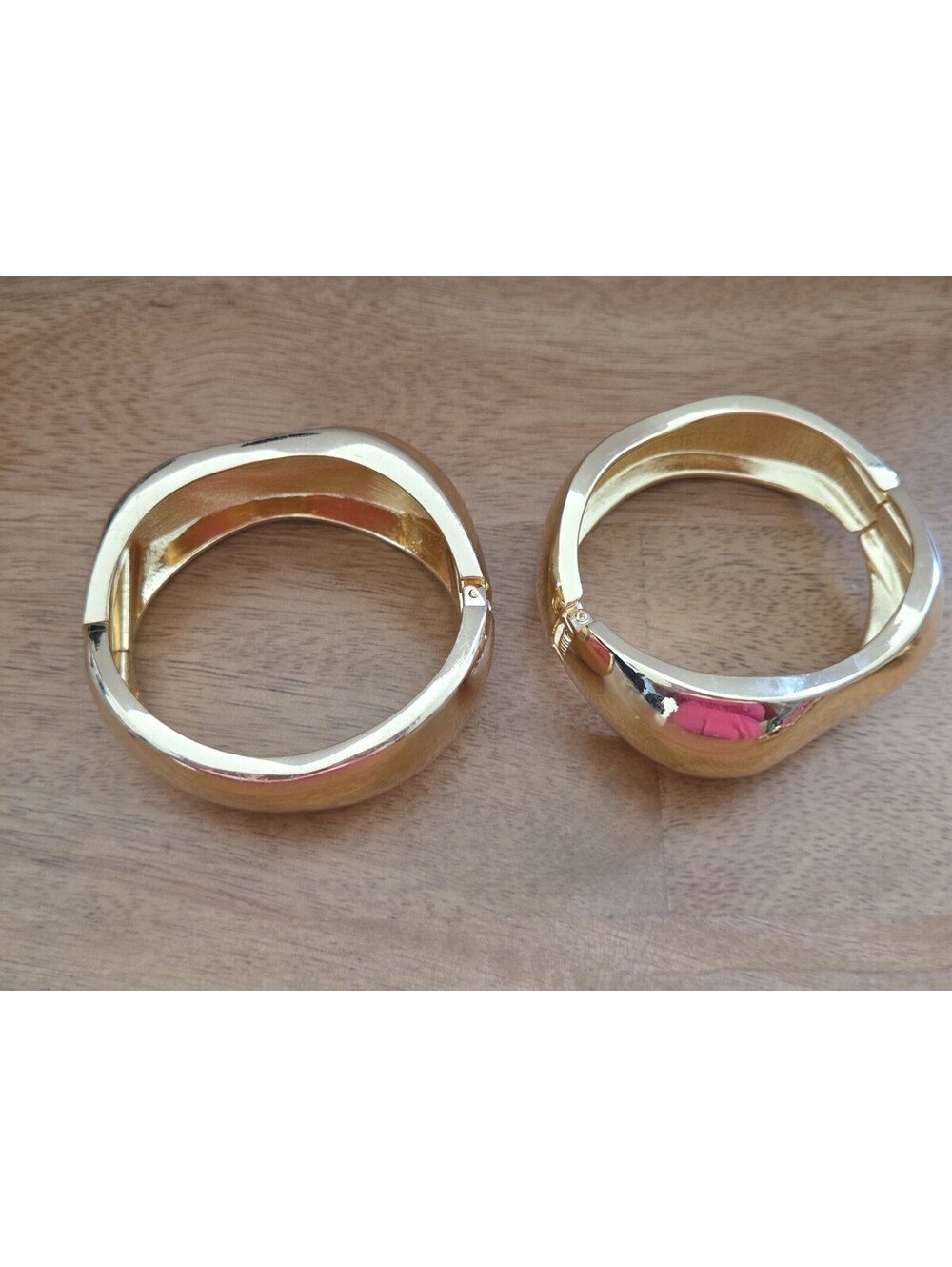 Gold Tone & Silver Tone Cuff Bracelet Set of 2 Hinged Bangle Statement Jewelry